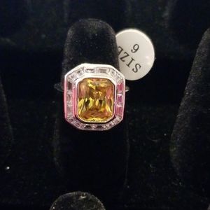 Yellow stone square cut ring